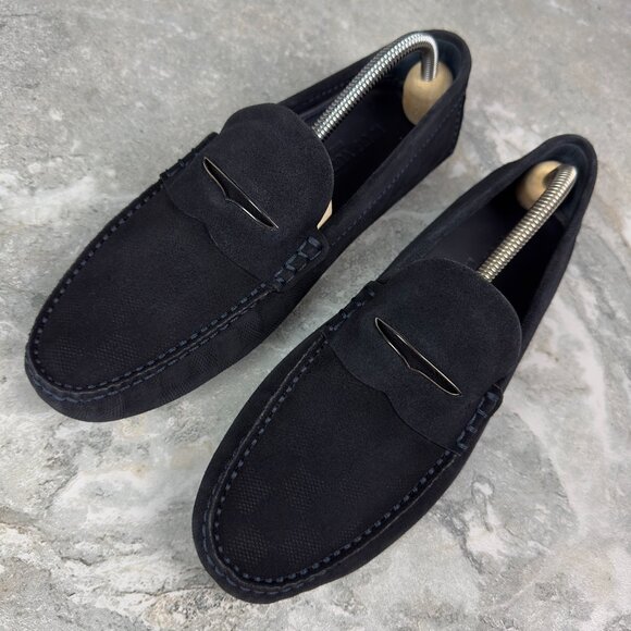 Louis Vuitton Shade Damier Embossed Driving Moccasin Blue Suede 8 LV 9 US 42 EUR - Picture 3 of 17